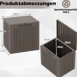Outdoor-Aufbewahrungsbox 96 L Deckbox mit abschließbarem Deckel Braun/Schwarz/Grau