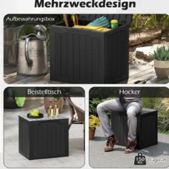Outdoor-Aufbewahrungsbox 96 L Deckbox mit abschließbarem Deckel Braun/Schwarz/Grau