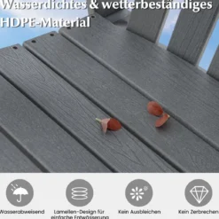 Outdoor Barhocker mit Armlehne & Fußstütze HDPE-Patiostuhl Wetterfester Pub-Hocker Grau