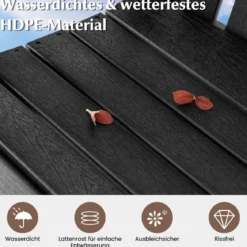 Outdoor Barhocker mit Armlehne & Fußstütze HDPE-Patiostuhl Wetterfester Pub-Hocker Schwarz