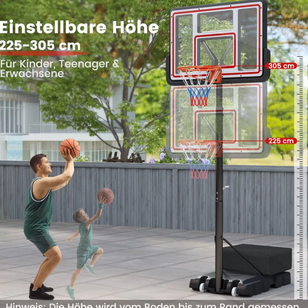 Outdoor Basketballkorb mit Ständer & Handkurbel & Gewichtssack & 2 Netzen Basketballständer