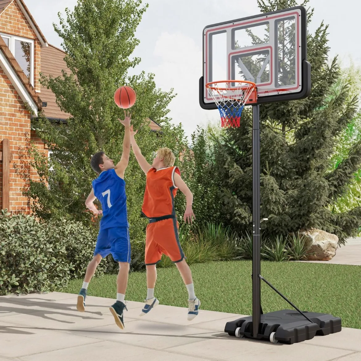 Outdoor Basketballkorb mit Ständer & Handkurbel & Gewichtssack & 2 Netzen Basketballständer
