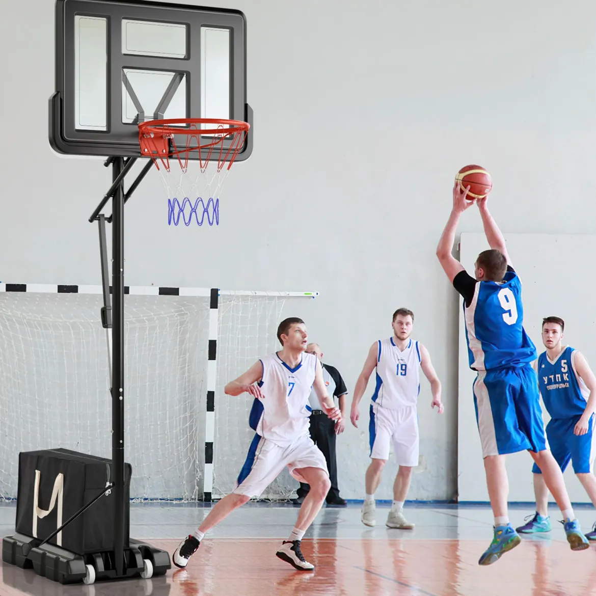 Outdoor Basketballkorb mit Ständer & 2 Rädern & Gewichtssack Höhenverstellbarer Basketballständer