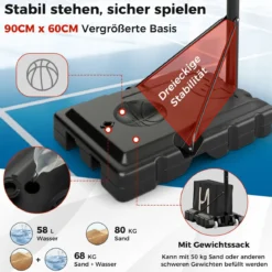 Outdoor Basketballkorb mit Ständer & 2 Rädern & Gewichtssack Höhenverstellbarer Basketballständer