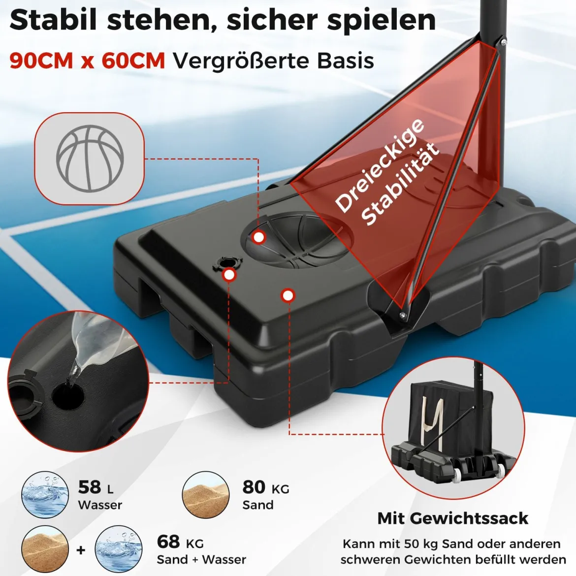 Outdoor Basketballkorb mit Ständer & 2 Rädern & Gewichtssack Höhenverstellbarer Basketballständer