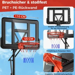 Outdoor Basketballkorb mit Ständer & 2 Rädern & Gewichtssack Höhenverstellbarer Basketballständer