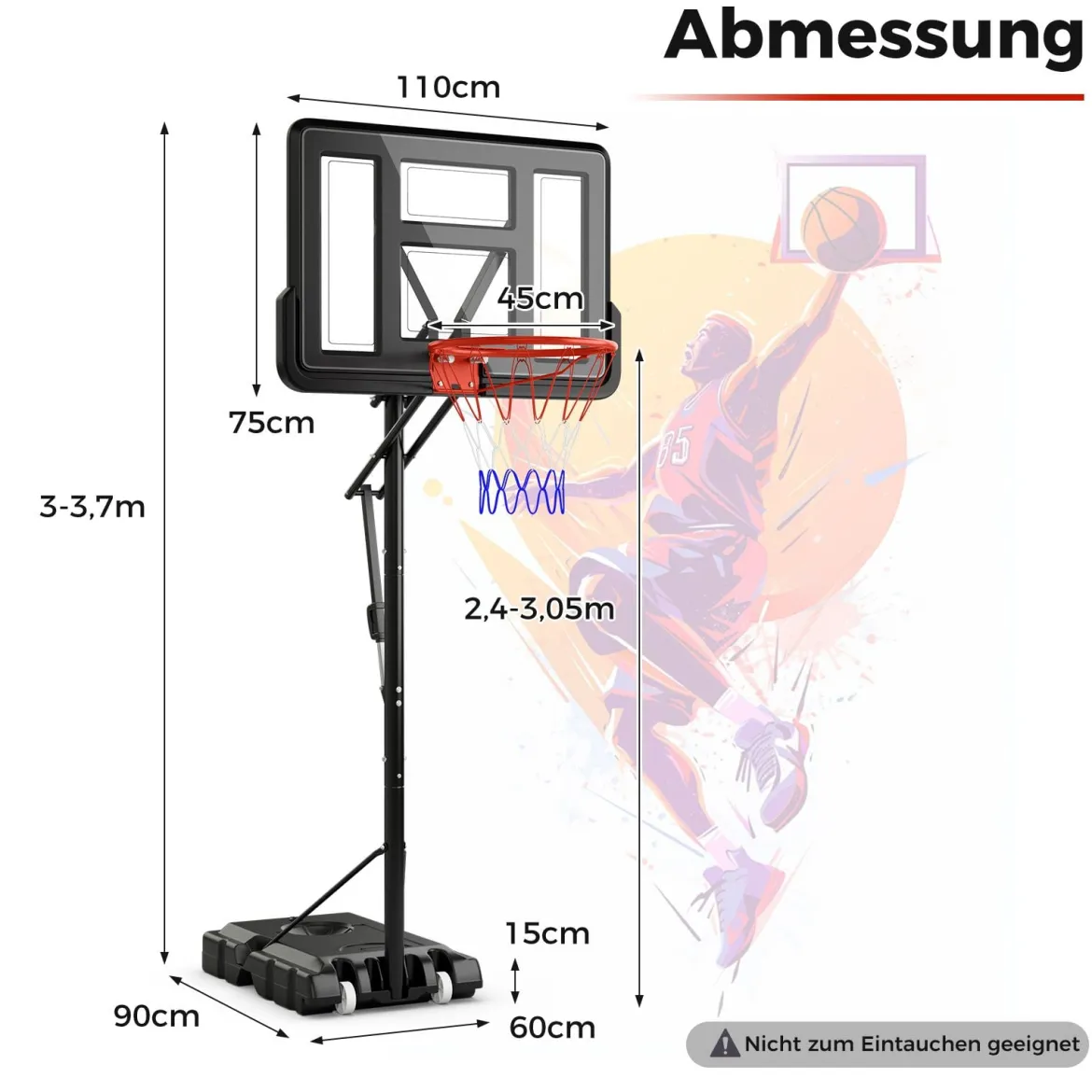 Outdoor Basketballkorb mit Ständer & 2 Rädern & Gewichtssack Höhenverstellbarer Basketballständer
