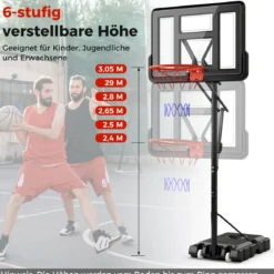 Outdoor Basketballkorb mit Ständer & 2 Rädern & Gewichtssack Höhenverstellbarer Basketballständer