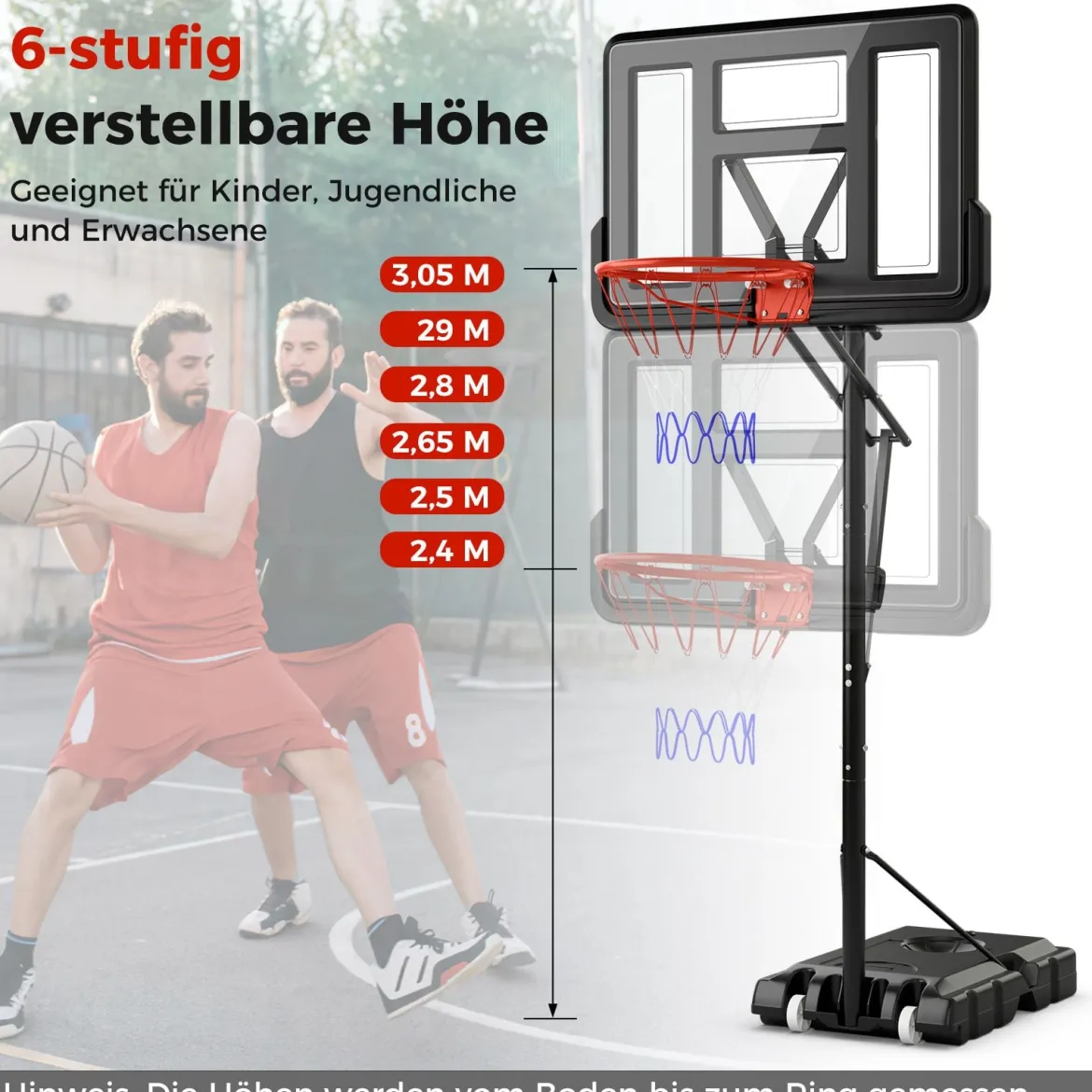 Outdoor Basketballkorb mit Ständer & 2 Rädern & Gewichtssack Höhenverstellbarer Basketballständer