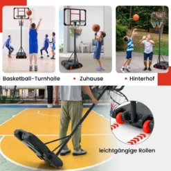 Outdoor Basketballkorb mit Ständer 155-210cm Höhenverstellbarer Basketballständer Schwarz