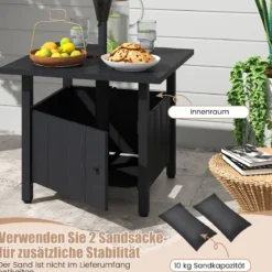 Outdoor Beistelltisch mit Ø48 cm Schirmloch Gartentisch mit 2 Sandsäcken Balkontisch