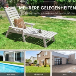 Outdoor Chaise Lounge Chair Terrasse HDPE Liegestuhl Rückenlehne Verstellbarer Weiß