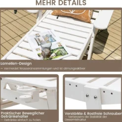 Outdoor Chaise Lounge Chair Terrasse HDPE Liegestuhl Rückenlehne Verstellbarer Weiß