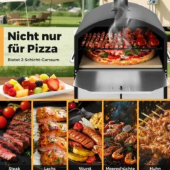 Outdoor 40 cm Holzofen Pizzaofen 2-Schichten Pizza-Maker mit quadratischem Stein Pizzaschaufel Grillrosten Schwarz
