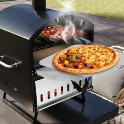 Outdoor 40 cm Holzofen Pizzaofen 2-Schichten Pizza-Maker mit quadratischem Stein Pizzaschaufel Grillrosten Schwarz