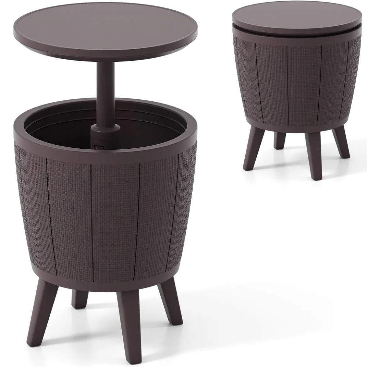 Outdoor Cocktailtisch höhenverstellbar 38L Getränkekühler mit Hebedeckel & Ablassventil Braun