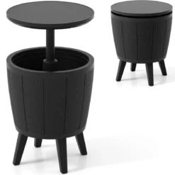 Outdoor Cocktailtisch höhenverstellbar 38L Getränkekühler mit Hebedeckel & Ablassventil Schwarz