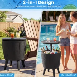 Outdoor Cocktailtisch höhenverstellbar 38L Getränkekühler mit Hebedeckel & Ablassventil Schwarz