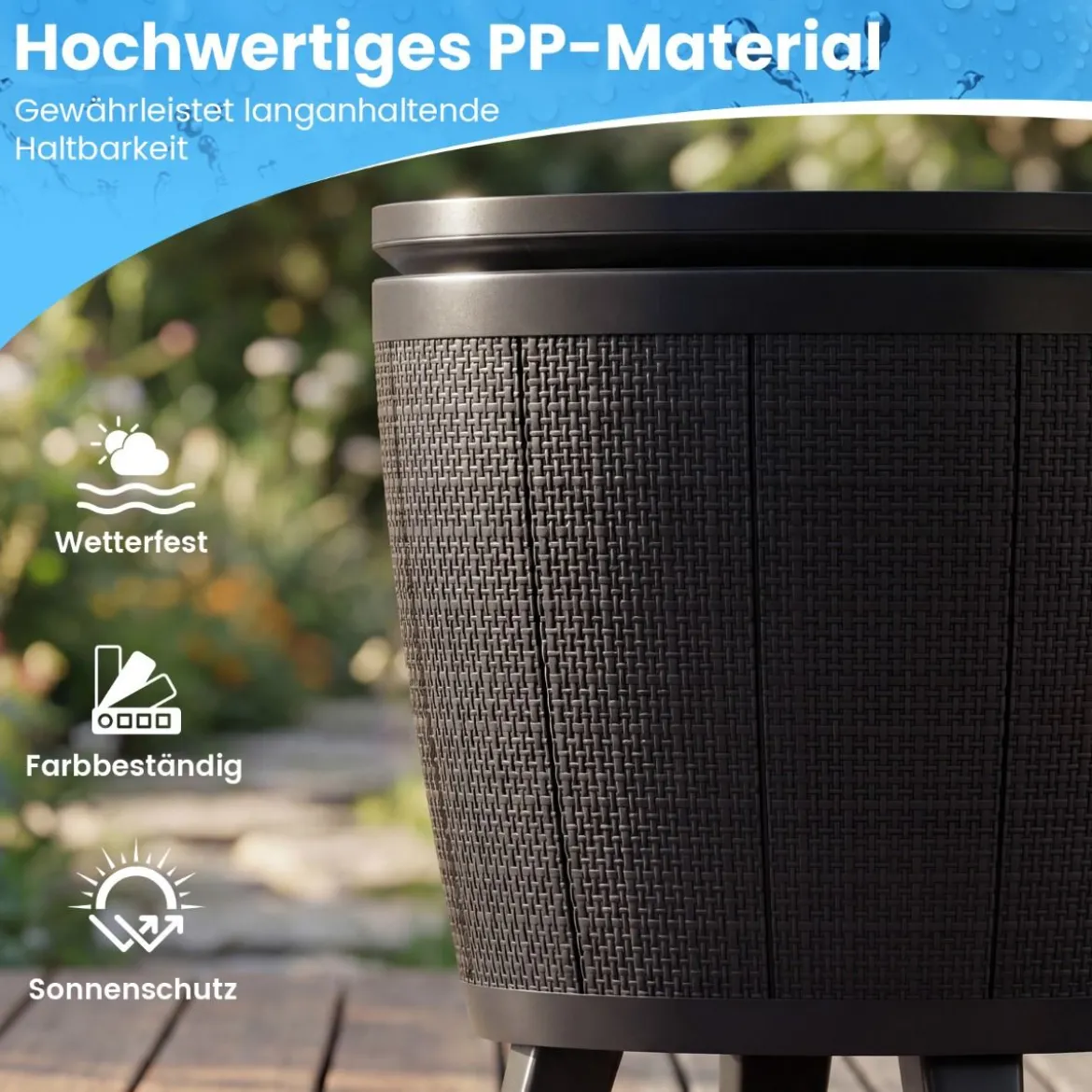 Outdoor Cocktailtisch höhenverstellbar 38L Getränkekühler mit Hebedeckel & Ablassventil Schwarz