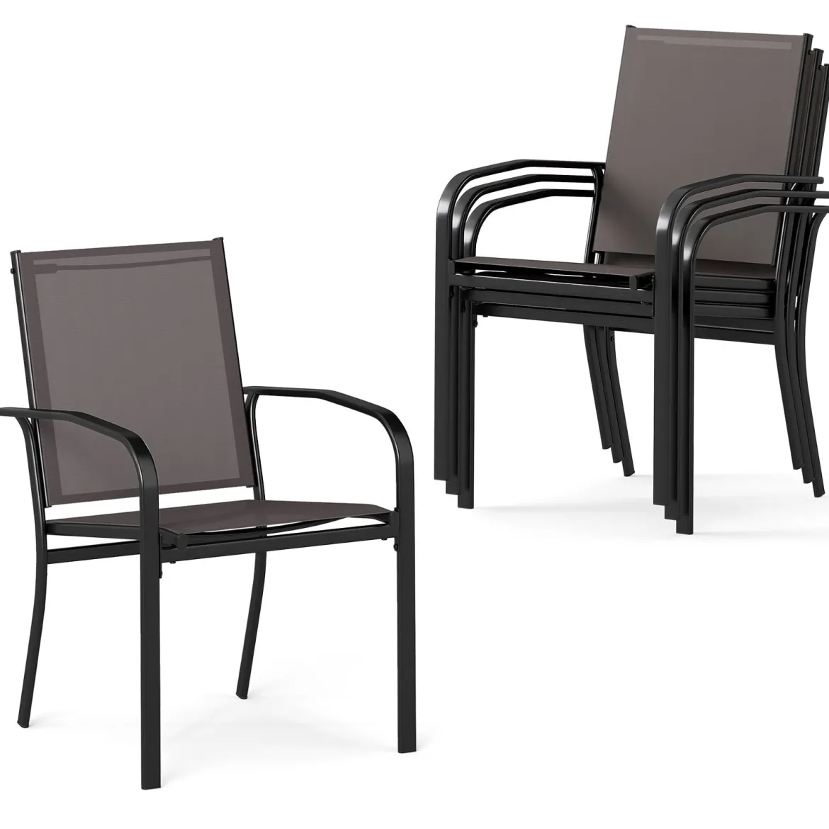 Outdoor-Esszimmerstuhl-Set mit 4 Stühlen stapelbare Terrassen-Sling-Stühle mit atmungsaktivem Stoff Grau