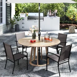 Outdoor-Esszimmerstuhl-Set mit 4 Stühlen stapelbare Terrassen-Sling-Stühle mit atmungsaktivem Stoff Grau