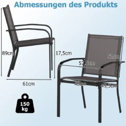 Outdoor-Esszimmerstuhl-Set mit 4 Stühlen stapelbare Terrassen-Sling-Stühle mit atmungsaktivem Stoff Grau
