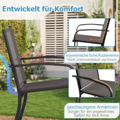 Outdoor-Esszimmerstuhl-Set mit 4 Stühlen stapelbare Terrassen-Sling-Stühle mit atmungsaktivem Stoff Grau