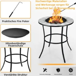 Outdoor-Feuerstelle Runder Feuertisch mit Maschendrahtdeckel 65 x 65 x 70 cm Schwarz