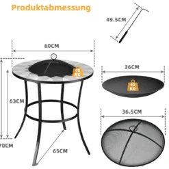 Outdoor-Feuerstelle Runder Feuertisch mit Maschendrahtdeckel 65 x 65 x 70 cm Schwarz
