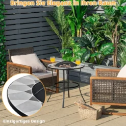 Outdoor-Feuerstelle Runder Feuertisch mit Maschendrahtdeckel 65 x 65 x 70 cm Schwarz