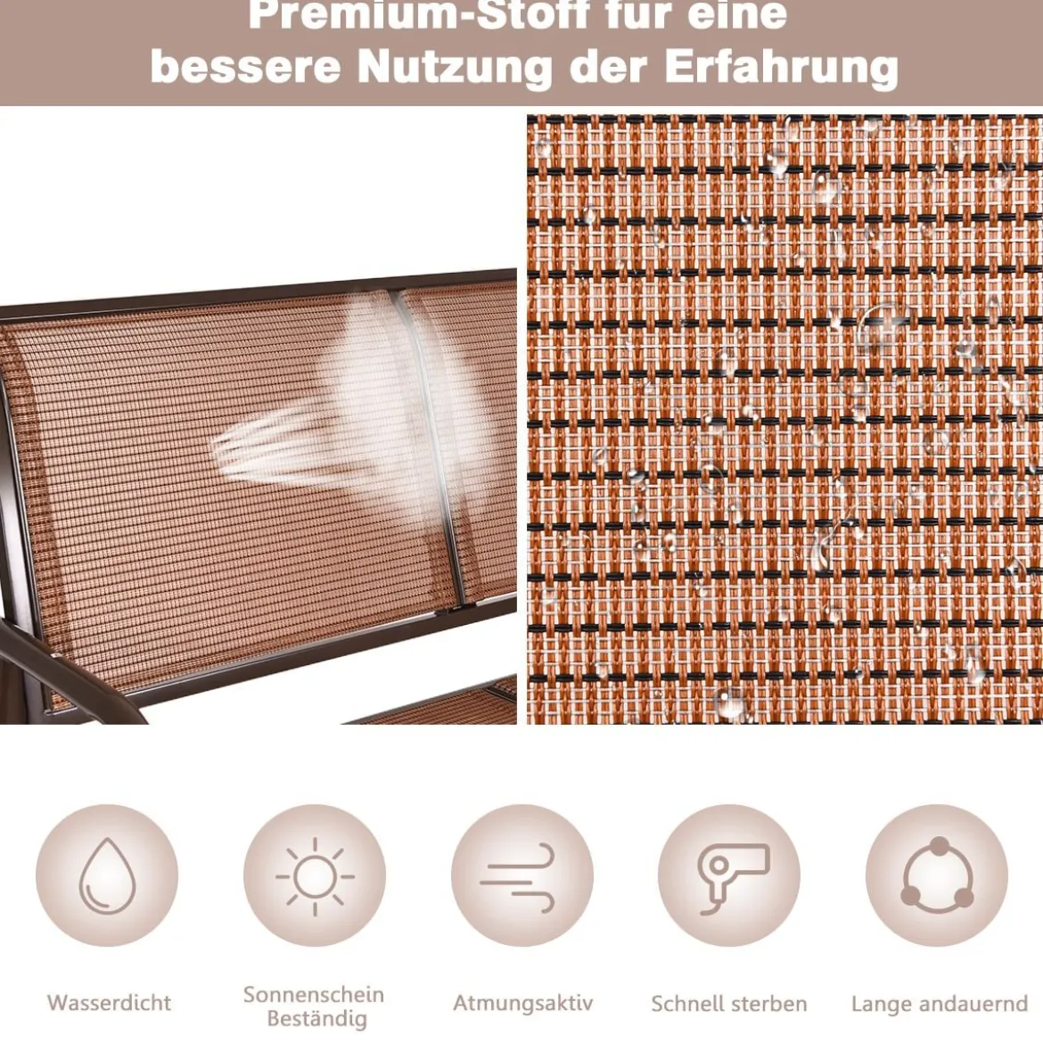 Outdoor-Gartenbank Gemütliche Schaukelbank für 2 Personen Schwingsessel Metallrahmen Braun