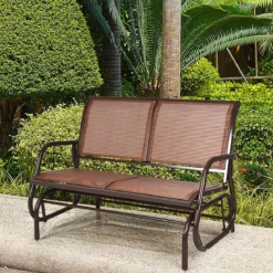 Outdoor-Gartenbank Gemütliche Schaukelbank für 2 Personen Schwingsessel Metallrahmen Braun