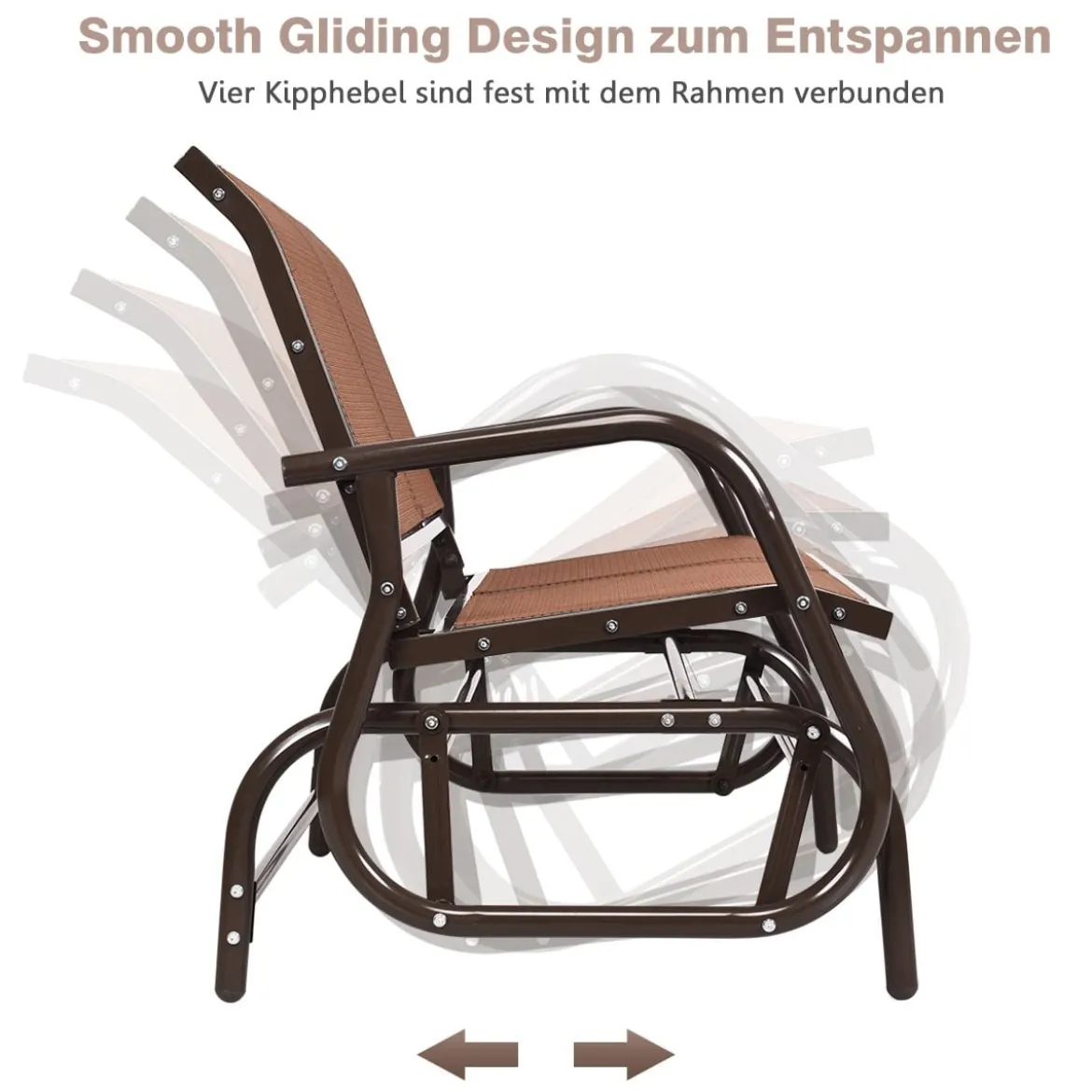 Outdoor-Gartenbank Gemütliche Schaukelbank für 2 Personen Schwingsessel Metallrahmen Braun