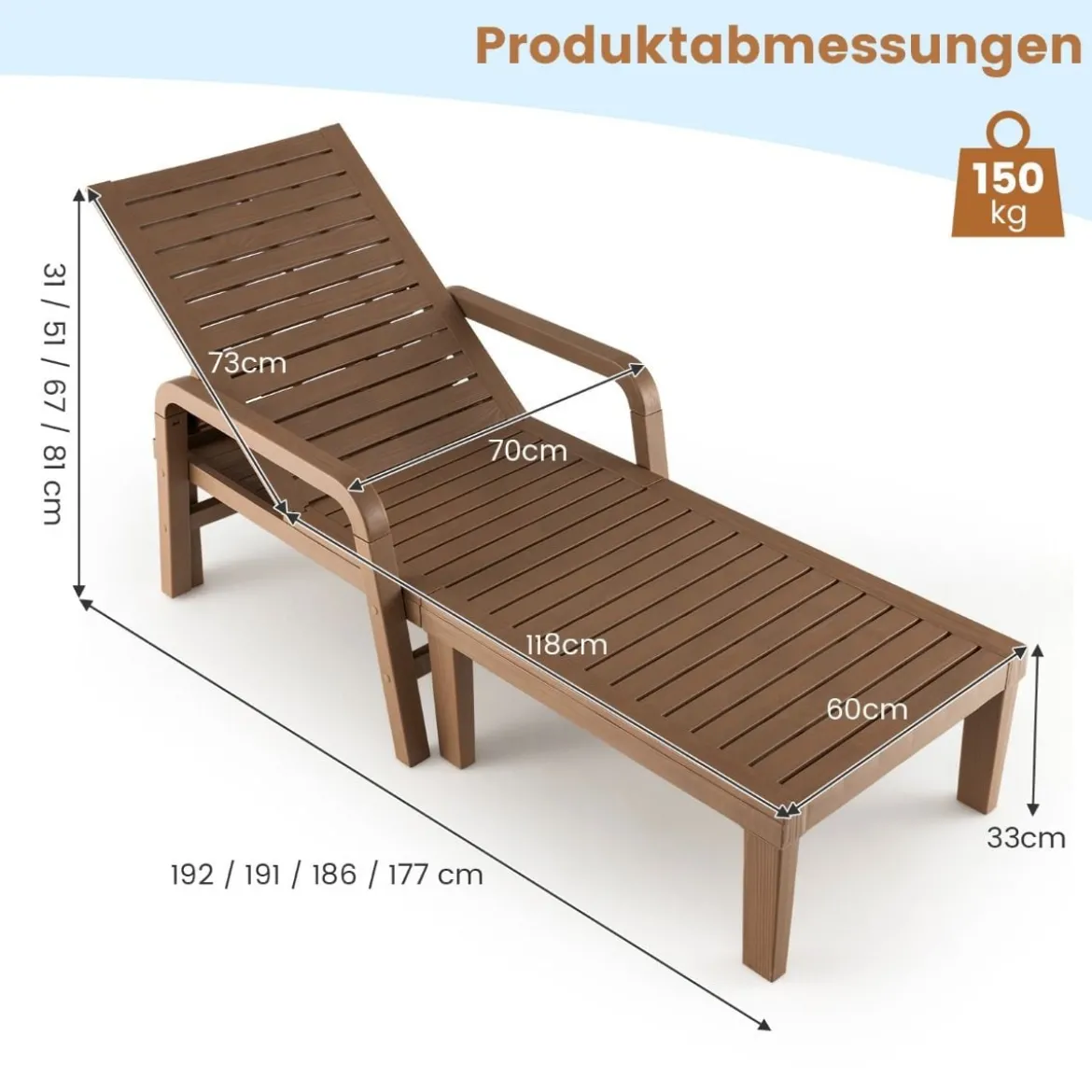 Outdoor-Gartenliege Terrassenliege aus PP für Garten Natur