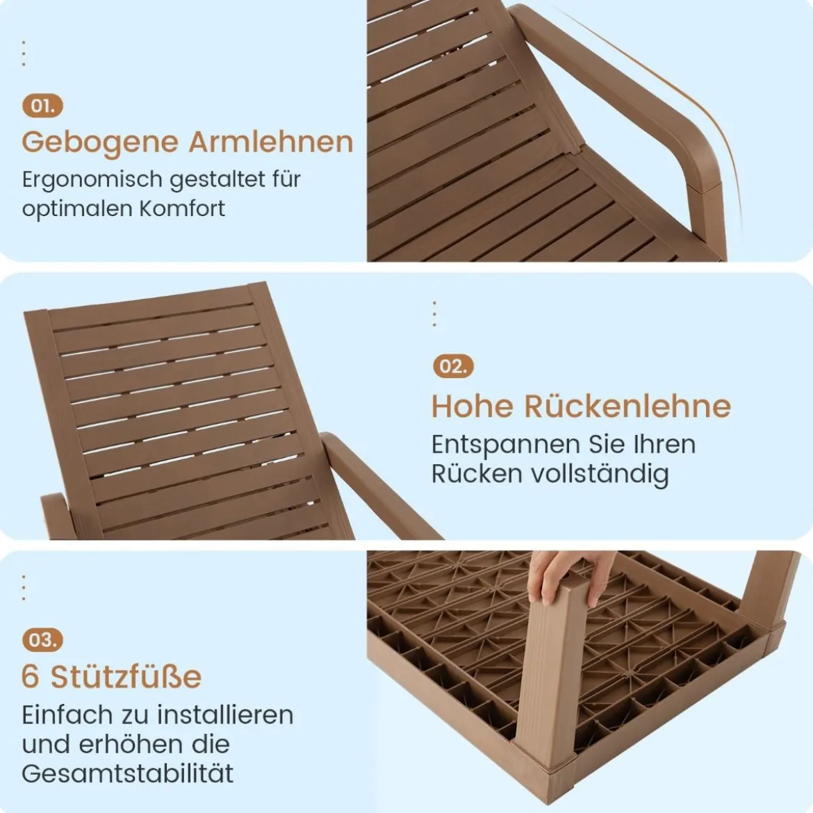 Outdoor-Gartenliege Terrassenliege aus PP für Garten Natur