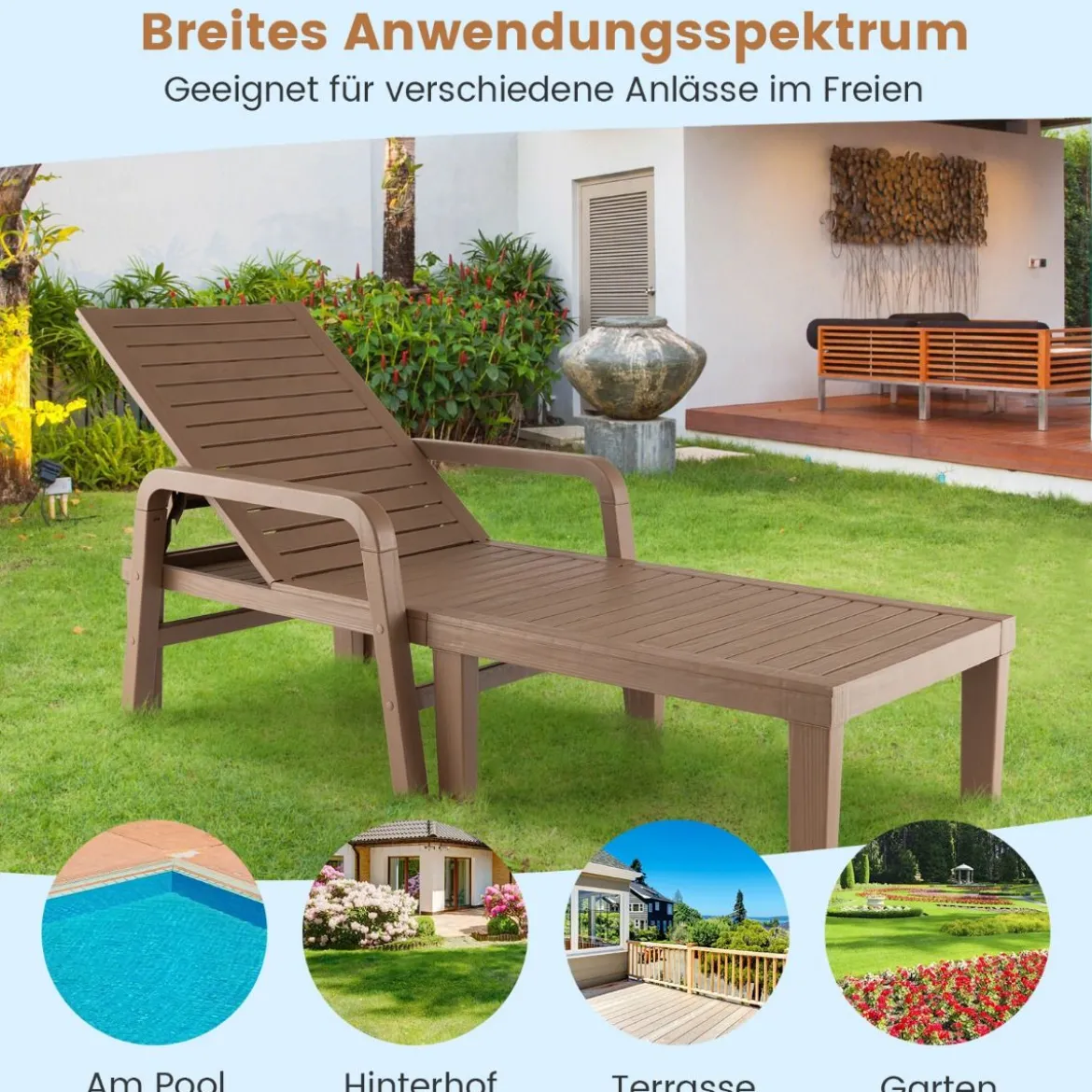 Outdoor-Gartenliege Terrassenliege aus PP für Garten Natur