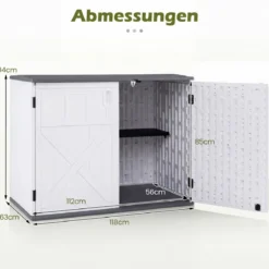 Outdoor Gartenschrank HDPE horizontale Gartenbox mit 3 Ebenen verstellbarem Regal abschließbarem Deckel & Türen