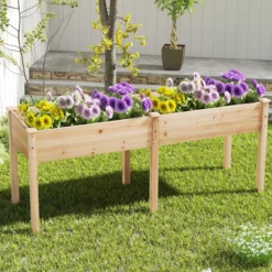 Outdoor Hochbeet mit Beinen 185 x 58 x 77 cm Holz Pflanzkasten mit Trennwand Natur