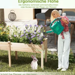 Outdoor Hochbeet mit Beinen 185 x 58 x 77 cm Holz Pflanzkasten mit Trennwand Natur