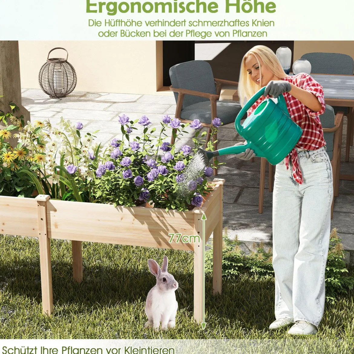 Outdoor Hochbeet mit Beinen 185 x 58 x 77 cm Holz Pflanzkasten mit Trennwand Natur