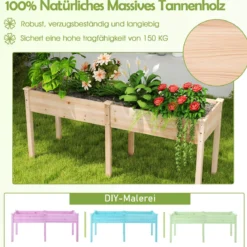 Outdoor Hochbeet mit Beinen 185 x 58 x 77 cm Holz Pflanzkasten mit Trennwand Natur