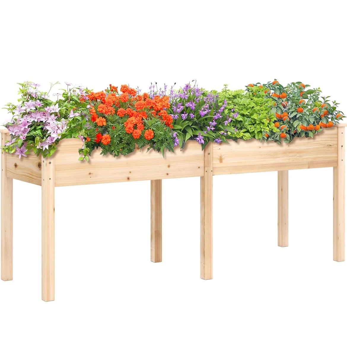 Outdoor Hochbeet mit Beinen 185 x 58 x 77 cm Holz Pflanzkasten mit Trennwand Natur