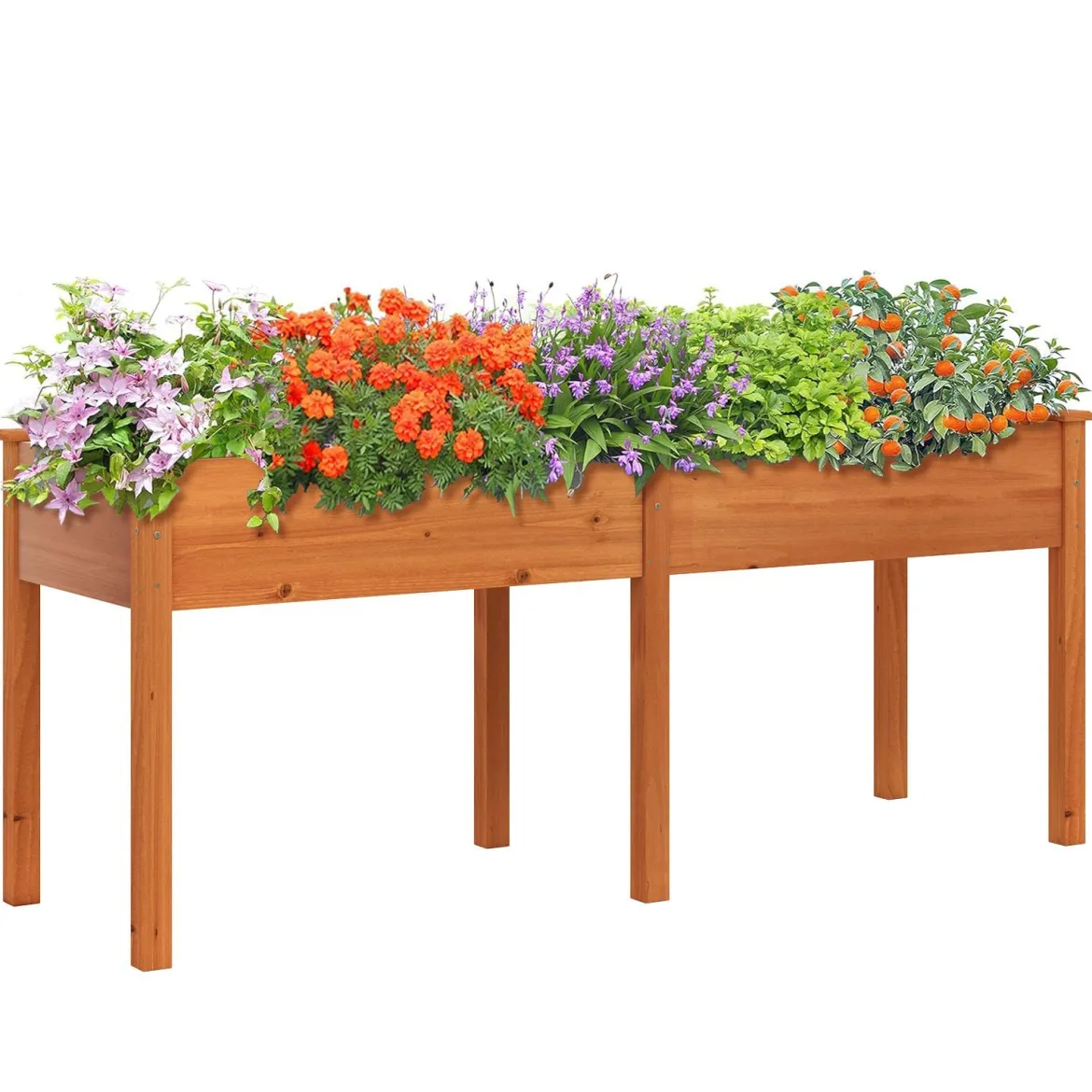 Outdoor Hochbeet mit Beinen 185 x 58 x 77 cm Holz Pflanzkasten mit Trennwand Gelb