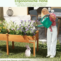 Outdoor Hochbeet mit Beinen 185 x 58 x 77 cm Holz Pflanzkasten mit Trennwand Gelb