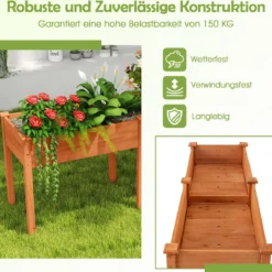 Outdoor Hochbeet mit Beinen 185 x 58 x 77 cm Holz Pflanzkasten mit Trennwand Gelb