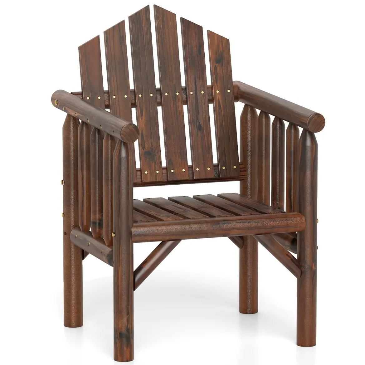 Outdoor-Holz-Armlehnsessel Holz-Patio-Essstuhl mit Armlehnen und geneigter hoher Rückenlehne Braun
