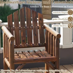 Outdoor-Holz-Armlehnsessel Holz-Patio-Essstuhl mit Armlehnen und geneigter hoher Rückenlehne Braun