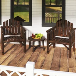 Outdoor-Holz-Armlehnsessel Holz-Patio-Essstuhl mit Armlehnen und geneigter hoher Rückenlehne Braun