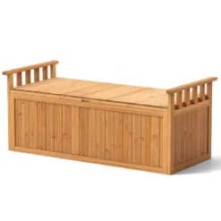 Outdoor Holz Aufbewahrungsbank mit Armlehnen & Deckel 2-Sitzer Bank mit Stauraum