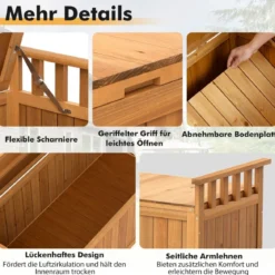 Outdoor Holz Aufbewahrungsbank mit Armlehnen & Deckel 2-Sitzer Bank mit Stauraum